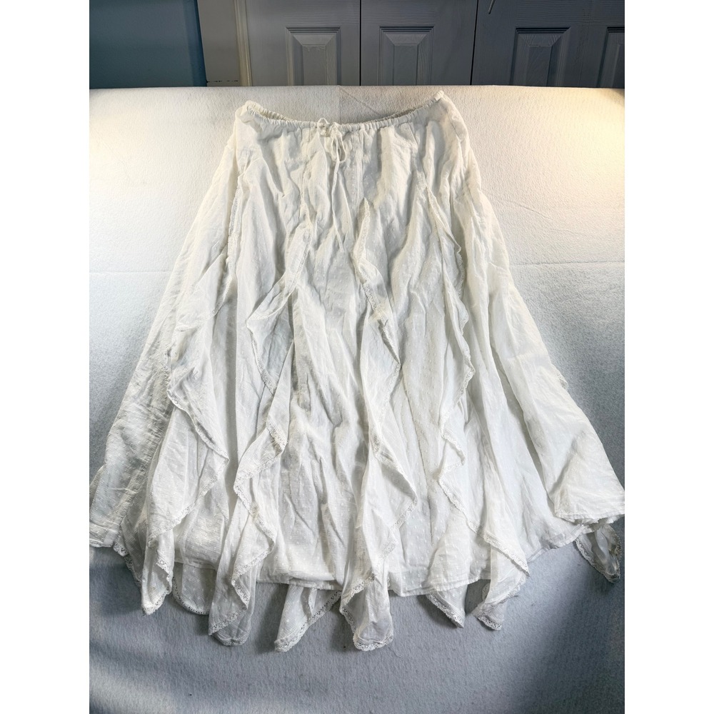 American Eagle White Swiss Dot Ruffle Lace Trim Maxi Skirt NWT L 0313-5140-100